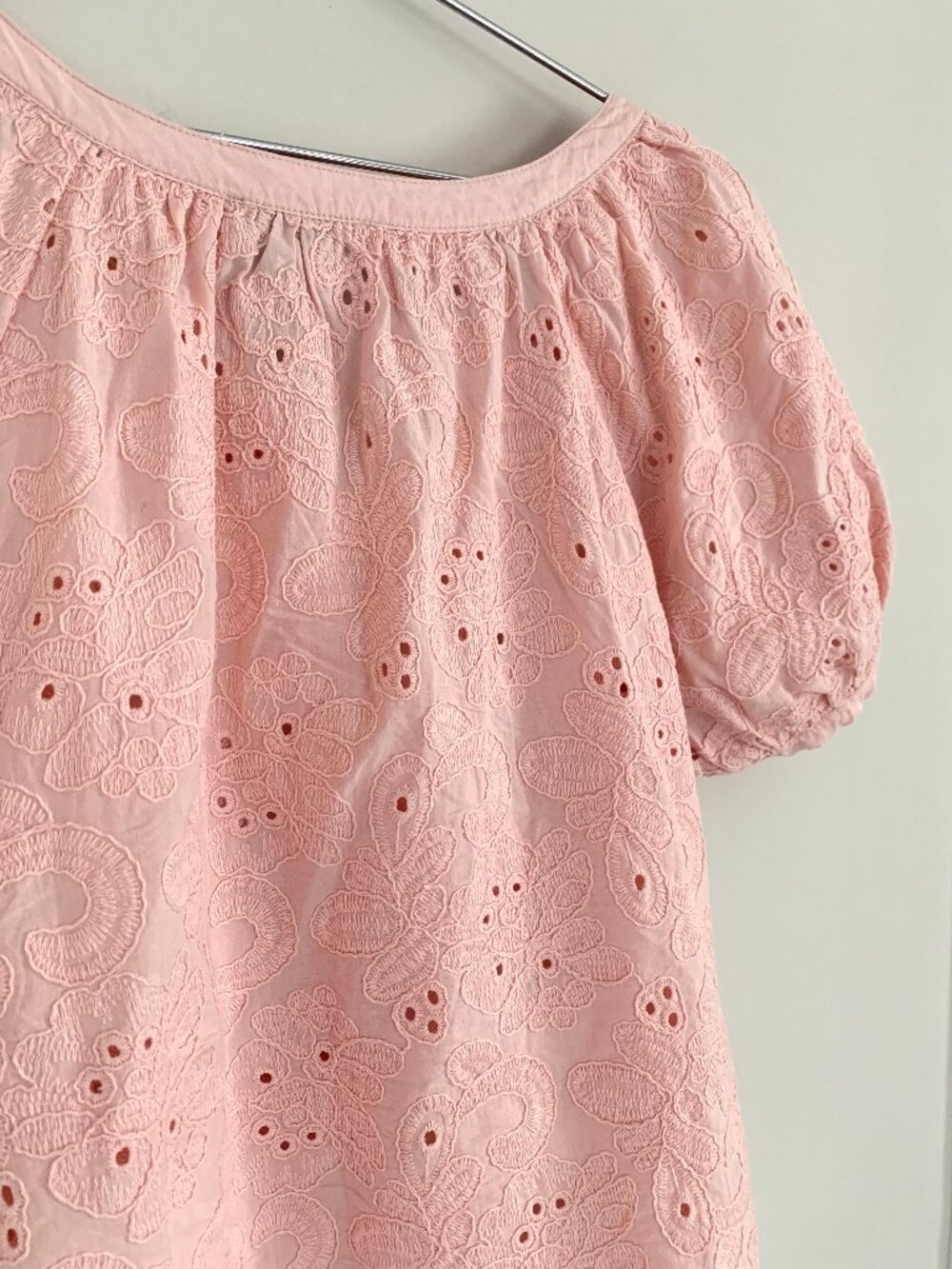 Calypso St Barth Pink 100% Cotton Boho Eyelet Embroidered Puff Sleeve Blouse Top - Picture 5 of 9